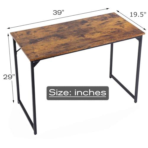 HCB Computer Desk 39inch Home Office Desk Writing Study Table Modern Simple Style PC Desk with Black Metal Frame(Brown),39x20x29inch