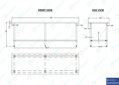 30 in. x 96 in. Open Base Stainless Steel Work Table | Residential & Commercial | Food Prep | Heavy Duty Utility Work Station | NSF - size: 96 in. Length x 30 in. Width