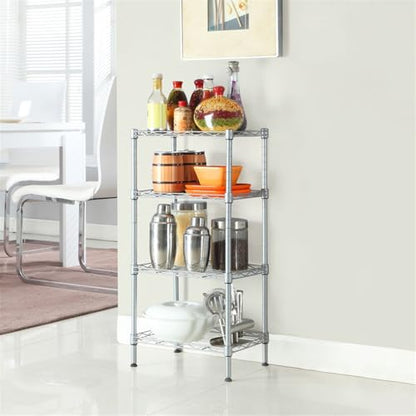4-Tier Steel Storage Shelving Unit, Chrome | Adjustable, Small Shelf Rack, Leveling Feet, for Kitchen Pantry Garage - color: Chrome, 4 Tier-13.77"