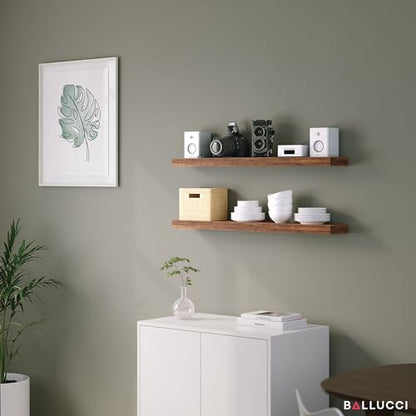 Ballucci Floating Shelves, 36" Wood Wall Shelf Set of 2, with Invisible Brackets for Bathroom, Living Room, Bedroom, Kitchen, Nursery, 6" Deep, Rustic Brown - color: Rustic Brown, size: 35.4 inches