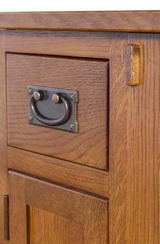 Pemberly Row Mission Style Narrow Nightstand, Solid Quarter Sawn Oak, Walnut Finish, Tapered Legs, 1 Cabinet Door, 1 Drawer with Metal Glides, Lower Shelf, Compact Side Table for Bedroom or Living - color: Walnut
