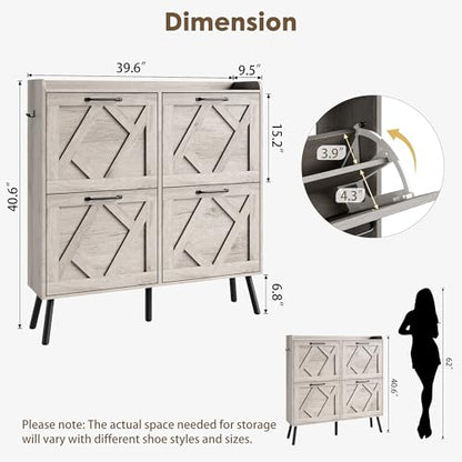 Shoe Cabinet with 4 Flip Drawers, Freestanding Shoe Organizer Cabinet, Farmhouse Narrow Shoe Storage Cabinet for Entryway, Foyer, Hallway - color: Light Grey