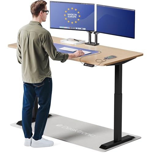 Desktronic HomeOne Standing Desk 60x30 — Ergonomic Sit Stand Home Office Desk, Made in Europe, Electric Dual Motor Height Adjustable, USB & USB-C Charging, Wobble-Free, Touchscreen, 3 Memory Presets - color: Black + Bamboo, size: 60 x 30 in