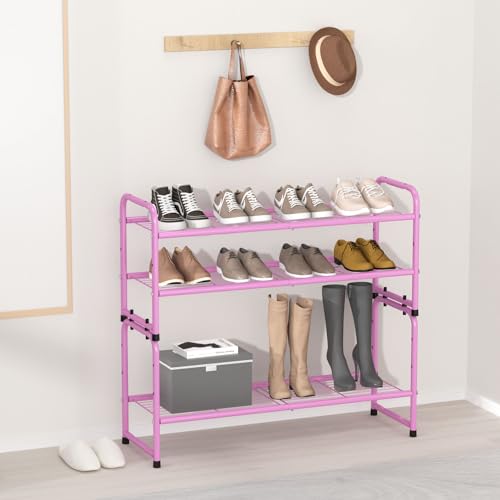 SUFAUY 2 Tier 33" Wide Shoe Rack, Closet Metal Wire, Stackable, Pink - color: Pink