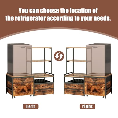 Herture Mini Fridge Stand with Wine Rack, Kitchen Bakers Rack with Power Outlet, Microwave Oven Stand, Coffee Bar, Movable Drawers, for Dorm,Office, Brown HB04BXN - color: Rustic Brown