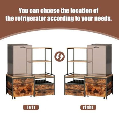 Herture Mini Fridge Stand with Wine Rack, Kitchen Bakers Rack with Power Outlet, Microwave Oven Stand, Coffee Bar, Movable Drawers, for Dorm,Office, Brown HB04BXN - color: Rustic Brown