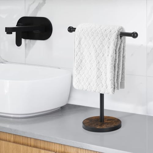 YINMIT Towel Holder Stand, T-Shape Height 15” Wood Countertop Hand Towel Stand, Hand Towel Racks with Heavy Base for Bathroom Kitchen Countertop Vanity - color: Brown 1 Tier