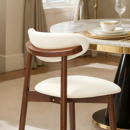 CHUN YI Dining Chairs Set of 4, Upholstered Wooden Dining Room Chairs, Mid Century Modern Fabric Kitchen Chair with Ergonomic Curved Backrest, Beige (Only Chairs) - color: Beige, size: Set of 4