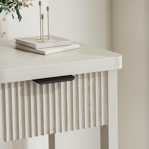 Fluted Console Table, 51 Inch Entryway Table with 3 Drawers | Scandi farmhouse look with quiet full-extension slides, open lower shelf, profile for hallway, entry, foyer or behind sofa. - color: Grey White