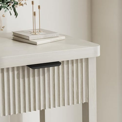 Fluted Console Table, 51 Inch Entryway Table with 3 Drawers | Scandi farmhouse look with quiet full-extension slides, open lower shelf, profile for hallway, entry, foyer or behind sofa. - color: Grey White