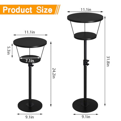 Small Side Table, 2 Tier Drink Table, Height Adjustable Round End Table, Pedestal Side Table for Small Spaces in Living Room, Bedroom, Black - color: Black-2 Tier