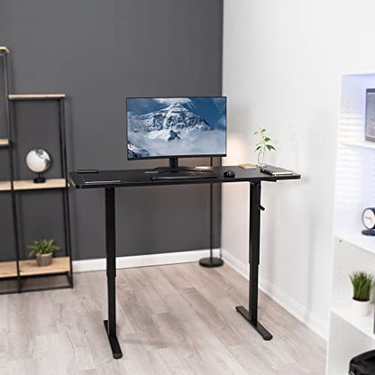 VIVO Manual Height Adjustable 60 x 24 inch Stand Up Desk, Dark Walnut Solid One-Piece Table Top, Black Frame, Standing Workstation with Foldable Handle, DESK-KIT-MB6D | Manual, Holds 110 lbs, Sit Stand, Height Adjustable, Solid One-Piece Table Top, Home O