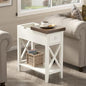 ChooChoo Farmhouse End Table with Drawer | Narrow Side Table with Flip Top, Accent Small Side Table Nightstand for Living Room, Bedroom, and Small Spaces, Soft White - color: Soft White, size: 1 Pack, style: Without Power