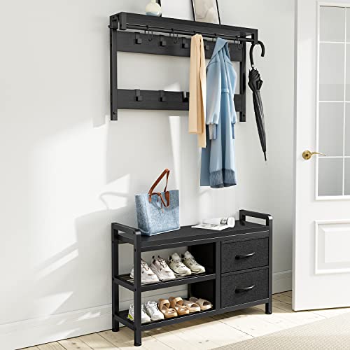Lulive Hall Tree with Bench and Shoe Storage, 31.5” Coat Rack Freestanding | Black, 5 in 1 Intelligent Design, 17 Hooks, 2 Drawers, Handy Clothes Rail - color: Black, size: 11.8"D x 31.5"W x 70.9"H