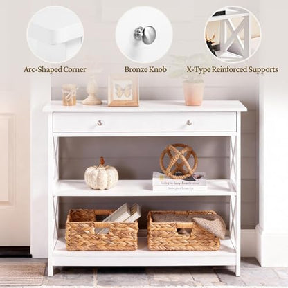Yaheetech TV Stand, Entertainment Center with Drawer, 39.5" Media Console Table for TV with 2 Open Shelves for Bedroom, Living Room, Entryway, White - color: White