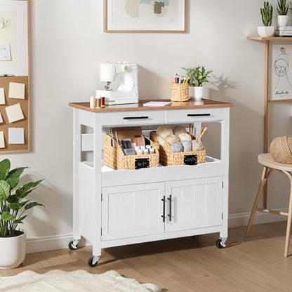 Best Choice Products 36in Large Rolling Kitchen Island Cart, 2-Door Cabinet, 2 Drawers, Pull-Out Shelf, Power Outlet, Hooks, & Swivel Lockable Wheels - White - style: White