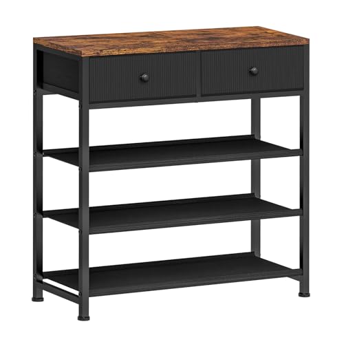 usikey Shoe Rack, 4 Tier Shoe Storage Organizer with 2 Drawers, Metal Shoe Shelf for 9-12 Pairs of Shoes, with 3 Oxford Fabric Shelves and Wooden Top, Shoe Stand for Closet Entryway, Black - color: 4 Tier ( 28.3 X 11 X 29.5 Inches)-black