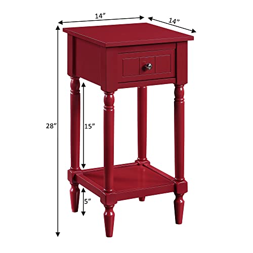 Convenience Concepts French Country Khloe 1 Drawer Accent End Table 14" - Traditional Farmhouse Side Table with Storage Drawer and Shelf for Living Room, Cranberry Red - color: Cranberry Red