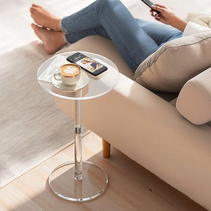 11.8" Round Clear Acrylic End Table - Modern Small Space Side Table for Living Room, Bedroom, Office, Outdoor | Sturdy, Easy to Install, Multi-Purpose - size: Large-11.8in
