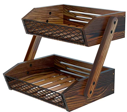 Dorhors Fruit Basket for Kitchen,Fruit Bowl,Kitchen Counter Organizer,Wooden Vegetable Holder for Countertop,Bread Storage Basket Stand(2 Tier) - size: 2 Tier