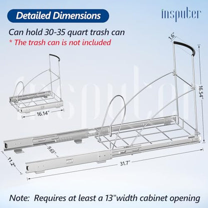 Insputer Pull Out Trash Can Under Cabinet, Requires 13" W X 18" D Cabinet, Under Sink Trash Can Kit, Slide Out Garbage for Kitchen(Not Included Can) - color: Silver