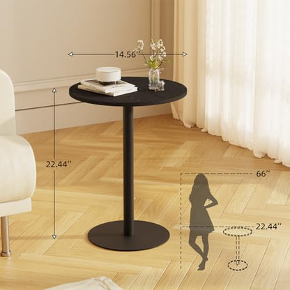 Round Side Table, C Shapde End Table for Sofa, Tv Trays Table, Small Snack Table with Metal Leg for Living Room, Bedroom, Bedside, Office (Black) - color: Black