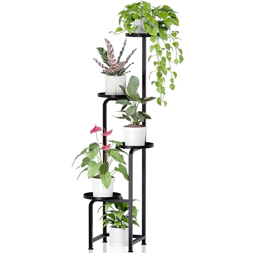 TOSKING 4 Tier Corner Plant Stand Indoor Outdoor, Heavy Duty Metal Flower Pot Holder Shelf for Multiple Plants, Space Saving ,Tall Metal Plant Stand with Drainage Holes for Outdoor Use,Tiered Display for Patio, Garden, Balcony, Living Room Decor (Black,47