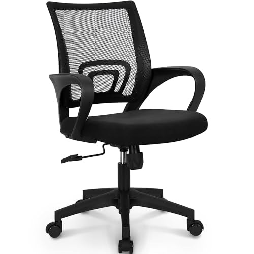 NEO CHAIR Office Computer Chair Ergonomic Mid-Back Desk Chair, Mesh Black | Breathable Mesh Back with Lumbar Support, Height Adjustment, Smooth Rolling Casters for Home Office, Study or Gaming Setup - color: Mesh Black