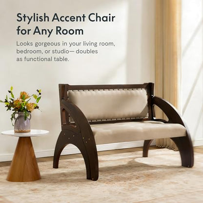 FLEXISPOT 3-in-1 Convertible Chair to Table with 2 Seats,Desk and Chair Set for 4, Upholstered Accent Chair with Solid Wood Frame, Easy Flip Design, Space Saving Furniture for Small Apartments - size: Convertible Chair for 4
