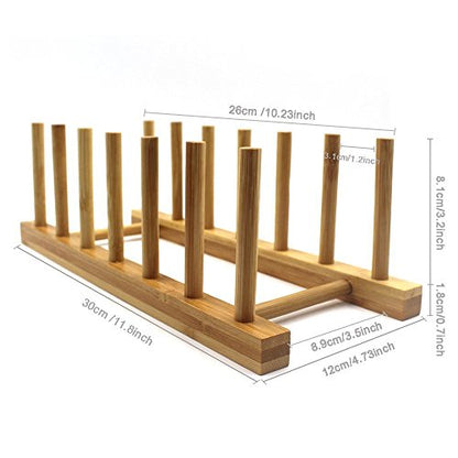INNERNEED Bamboo Wooden Dish Rack, Vertical Plate & Lid Organizer | for Kitchen Cabinet or Countertop, Drying Stand for Dishes, Cutting Boards - size: Pack of 1