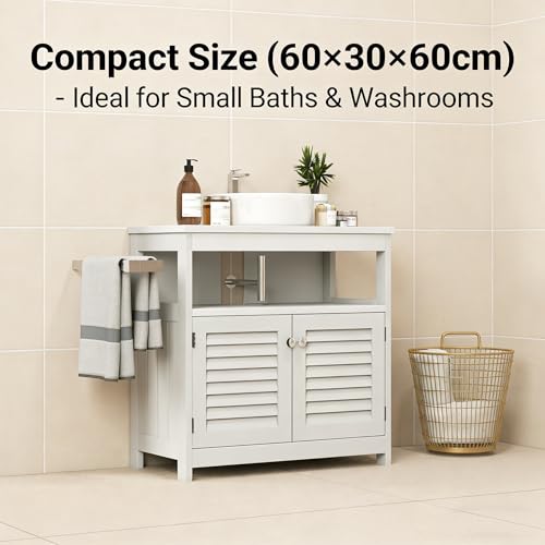 Under Sink Cabinet Pedestal Storage Cabinet with 2 Doors & Open Shelf, U Shape Cut Out Bathroom Vanity Under Sink Storage, Vanities for Toiletries Makeup in Bathrooms (White) - size: Single-story