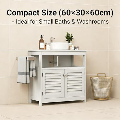 Under Sink Cabinet Pedestal Storage Cabinet with 2 Doors & Open Shelf, U Shape Cut Out Bathroom Vanity Under Sink Storage, Vanities for Toiletries Makeup in Bathrooms (White) - size: Single-story