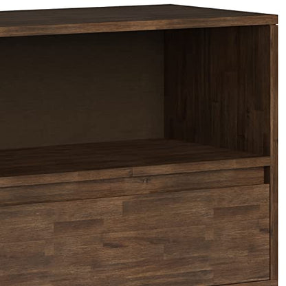 SIMPLIHOME Chase Bookcase - 30 inch Tall Solid Acacia Wood and Metal Low Bookshelf in Rustic Natural Aged Brown, Modern Industrial Storage for Living Room or Office with Open Shelves and Metal Frame