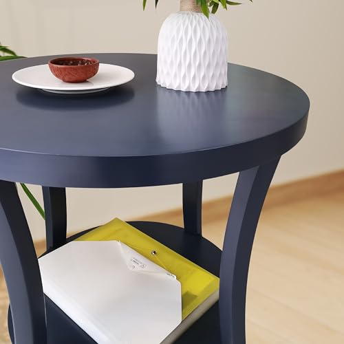 Roundhill Furniture Perth Contemporary Round End Table with Shelf - color: Navy Blue