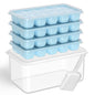 DOQAUS Ice Cube Tray with Lid and Bin - 4 Pack Silicone Ice Cube Trays for Freezer, Stackable Ice Bucket Kits with Storage Container & Scoop for Kitchen, RV, Cocktail, Coffee - color: Lake Blue