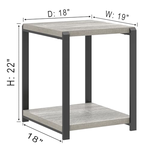 FOLUBAN Modern Side Table, Square End Table with Storage for Living Room Office, Rustic Bedside Table for Bedroom, Small Spaces, Light Grey - color: Light Grey