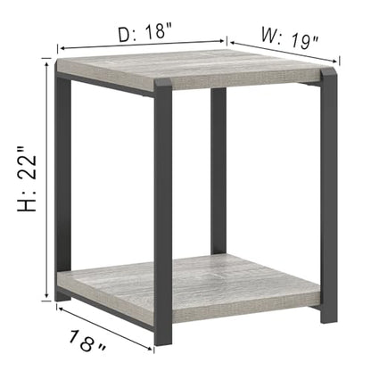 FOLUBAN Modern Side Table, Square End Table with Storage for Living Room Office, Rustic Bedside Table for Bedroom, Small Spaces, Light Grey - color: Light Grey