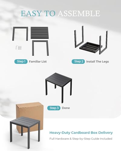 Outdoor Side Table, Aluminum Patio End Table, Minimalist Modern Balcony Table, Weather-Resistant & Easy to Assemble Lightweight Outdoor Furniture for Garden, Backyard, Poolside, Deck, Dark Grey