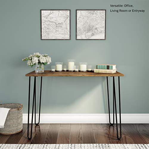 Desk with Hairpin Legs - Modern Industrial Style Home Decor - Woodgrain-Look and Steel Accent Home Office Furniture by Lavish Home (Brown) - color: Brown
