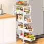 SUNALLY Slim Storage Cart with Pull-Out Baskets, 5-Tier Rolling Kitchen Cart with Wooden Top & Lockable Wheels, Narrow Space Utility Cart Organizer for Kitchen, Bathroom, Laundry Room, White - color: White