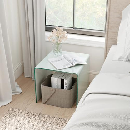 Tangkula Tempered Glass Side Table, Modern C-Shaped Bedside Table Nightstand with Storage Shelf, 4 Lockable Universal Wheels, Rolling Sofa End Table for Living Room Bedroom Office (1, White) - color: White