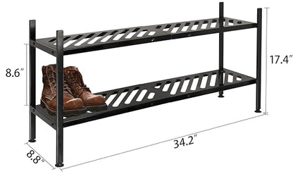 Shoe Rack - Metal Shoe Organizer 2 Tier Shoes Shelf Storage, 35 Inches Stackable Long Show Stand Holder for Closet, Entryway, Garage, Floor, Door Entrance, Black - size: 2 Tier