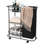 Rolling Laundry Cart with Wheels: 3-Tier Laundry Caddy Between Washer and Dryer - Heavy Duty Wrapping Paper Cart with 45L Bag for Narrow Space Laundry Room Bathroom Bedroom Black - color: Black