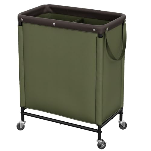 StorageWorks Laundry Hamper 2 Section, 100L Rolling Laundry Sorter Cart with Removable and Washable Liner Bag, Clothes Hamper with Wheels and Handle for Laundry Room and Bedroom, Green - color: Green, size: 100L(2-Section)