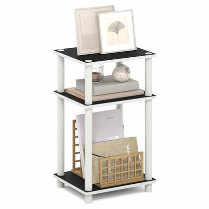 Furinno Turn-N-Tube 3-Tier Toolless Side Table, Narrow Printer Stand with Open Shelf, End Table, Night Stand, for Living Room, Bedroom, White Espresso - color: White(black Espresso)/White