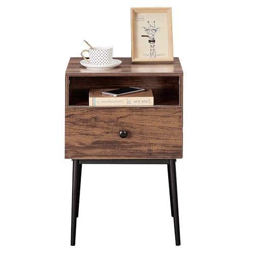 VECELO Night Stand Set of 2,Modern Solid Wood Nightstand with Storage Shelf and Drawer, Bedside Table End Table for Living Room,Bedroom,Entryway,Easy Assembly,Brown - color: Rustic Brown(set of 2)