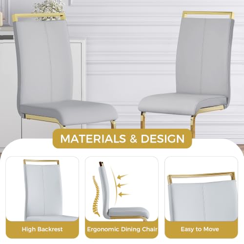 Baysitone Modern Dining Chairs Set of 2, Side & Kitchen Chairs with Gold Frame, Faux Leather Padded Seat High Back, for Dining, Kitchen & Living Room - Light Grey - color: Light Grey With Gold Leg, size: Set of 2