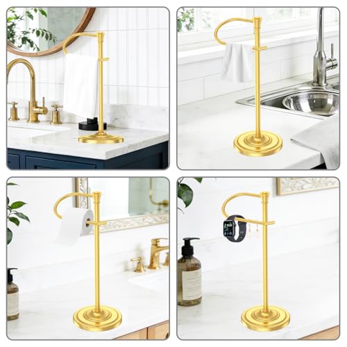 Brass Gold Bath Hand Towel Holder Stand,Stainless Steel 16 Inch Free Standing Towel Rack,Heavy Weight Towel Bar for Bathroom Vanity Countertop &Kitchen - color: Brass Gold