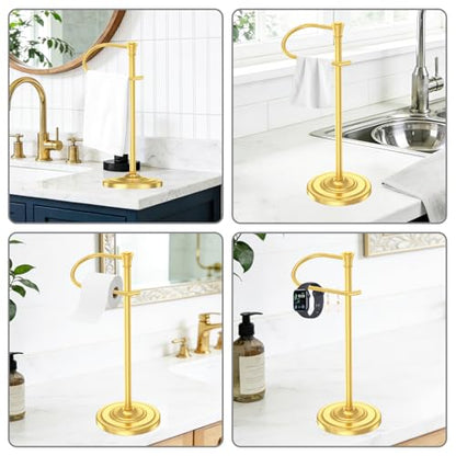 Brass Gold Bath Hand Towel Holder Stand,Stainless Steel 16 Inch Free Standing Towel Rack,Heavy Weight Towel Bar for Bathroom Vanity Countertop &Kitchen - color: Brass Gold