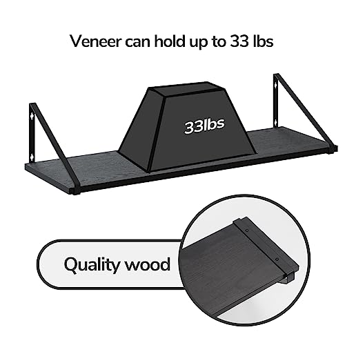 BAMEOS 24X8 Floating Shelves Rustic Wood Wall Shelf Set of 3,Bookshelf for Living Room, Office, and Bedroom, with Metal Bracket… - style: 3 pack Black 24"W 8"D